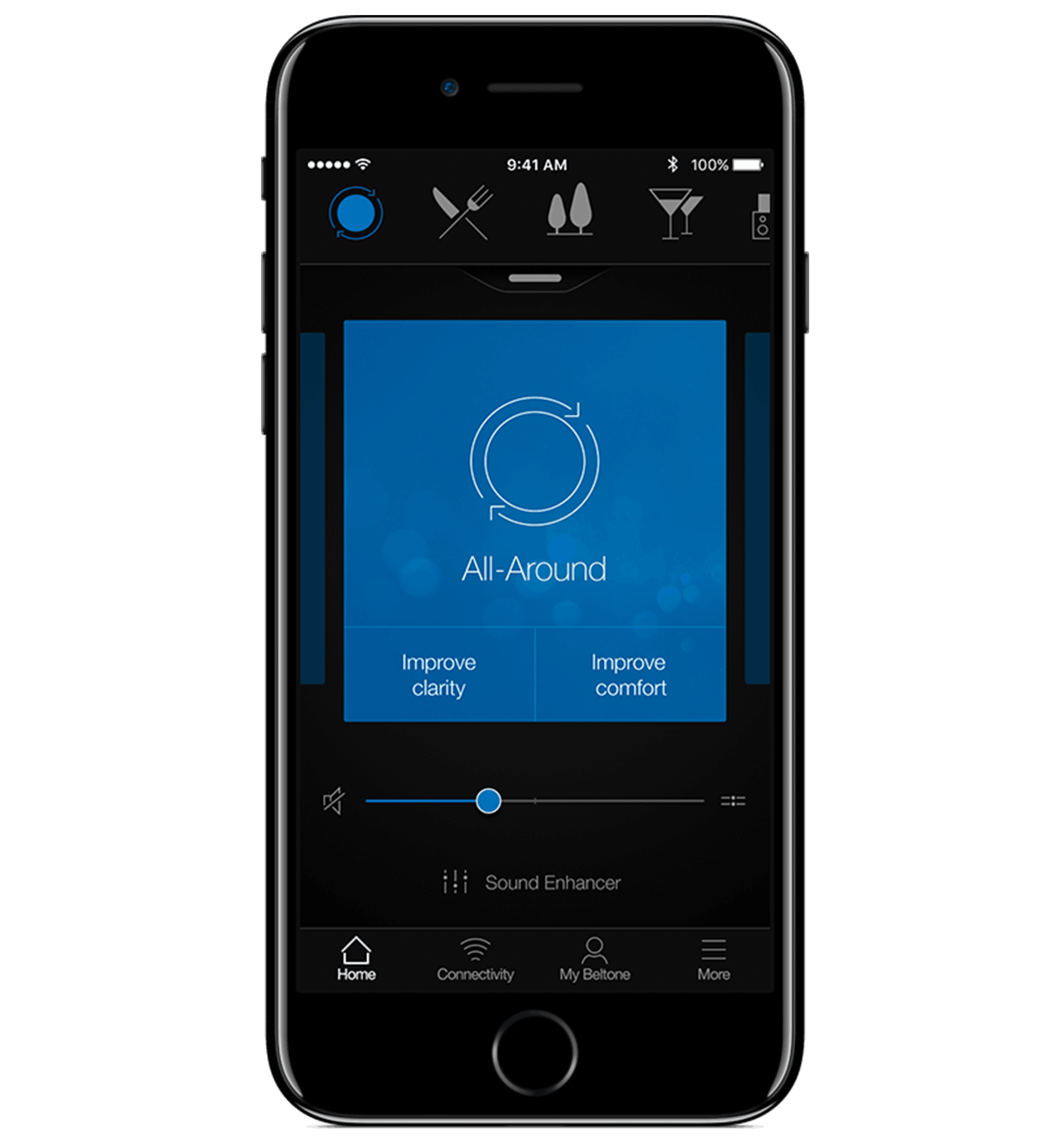 Screenshot of The Beltone HearMax app, which connects your Beltone Trust hearing aids to your iPhone®, Apple Watch® or Android™ phone.