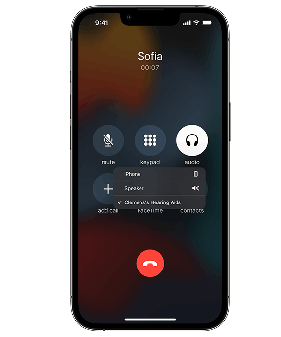 iPhone displaying a call being streamed to a user's hearing aid