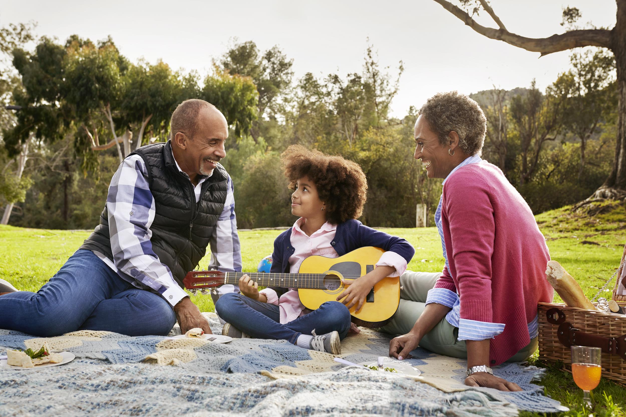 Grandparents picnic with grandkid