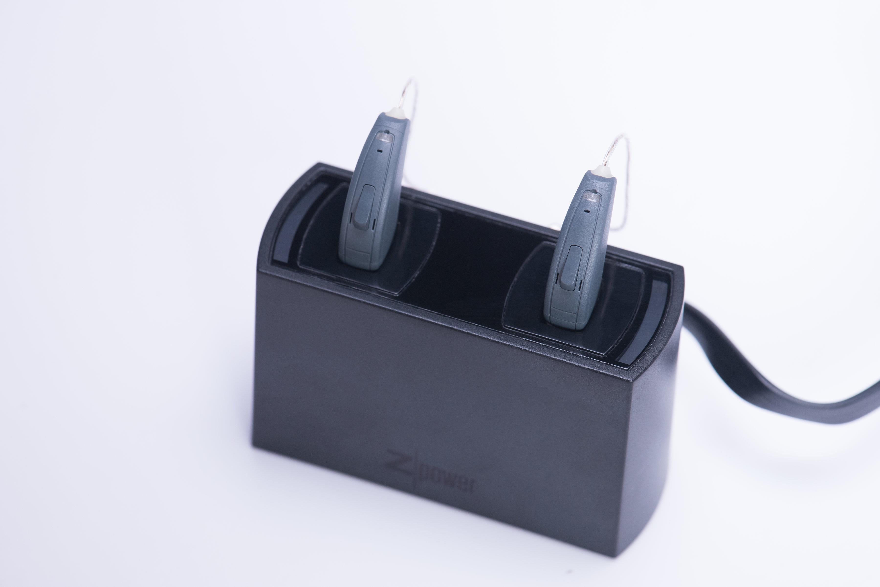 Pair of ReSound LiNX 3D rechargeable hearing aids.