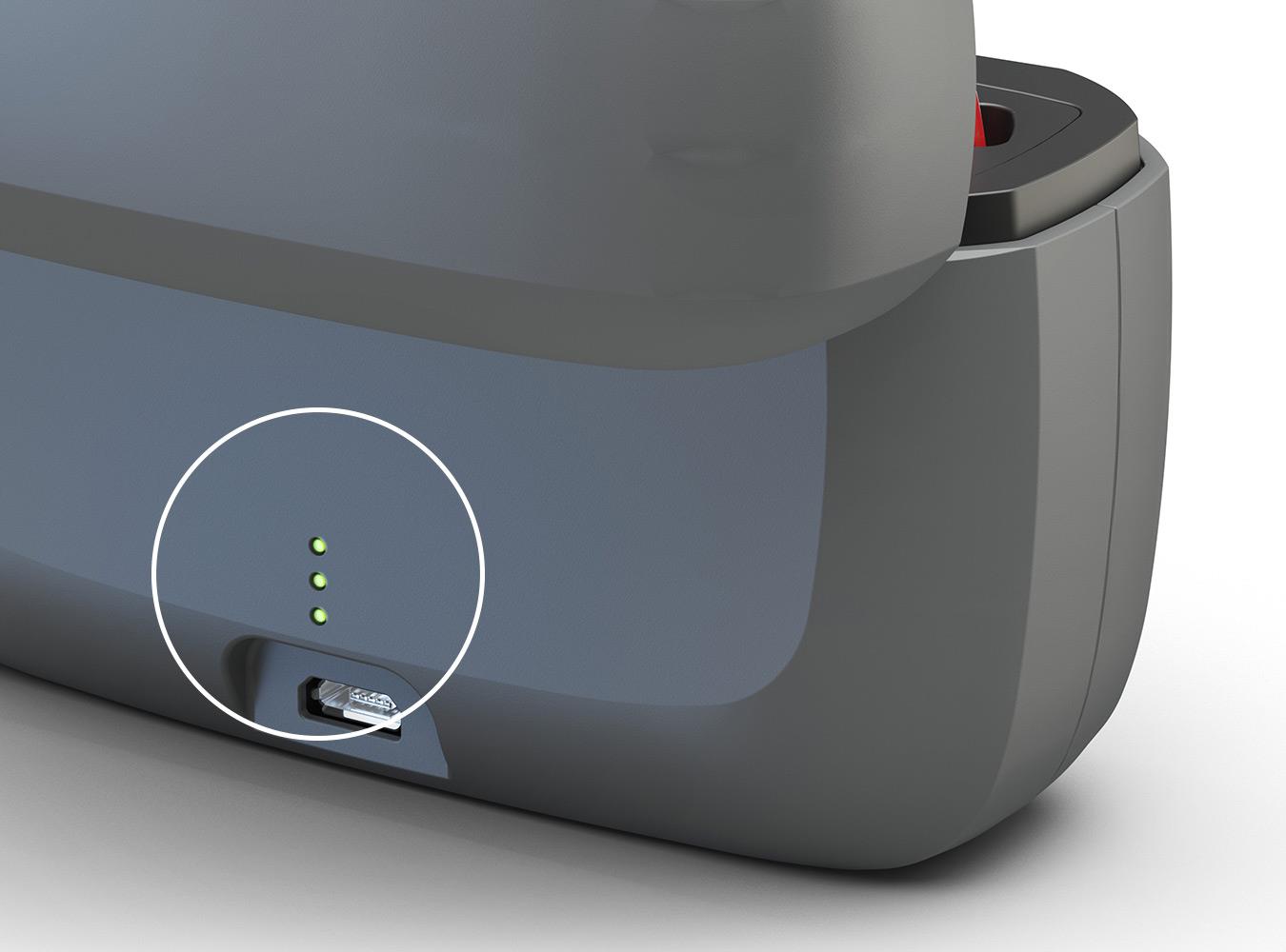 ReSound LiNX Quattro oplader, der viser batteristatus